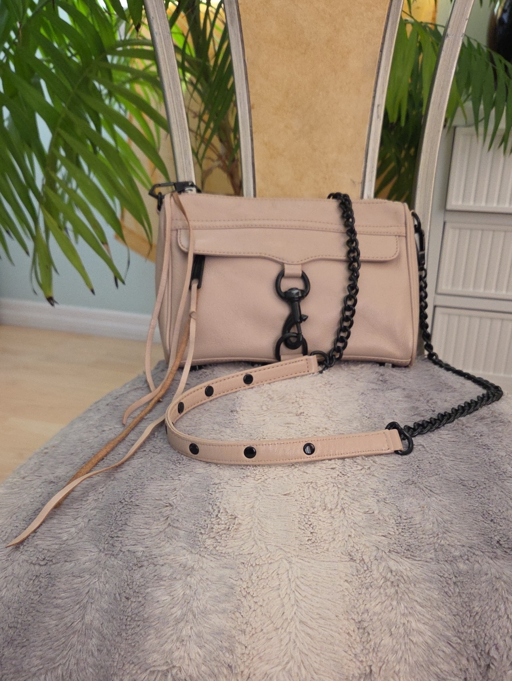 Rebecca Minkoff Blush Pink Mini Mac Crossbody with Black Chain